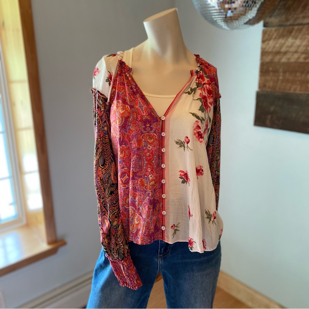 Free People Floral Patchwork Women's Top